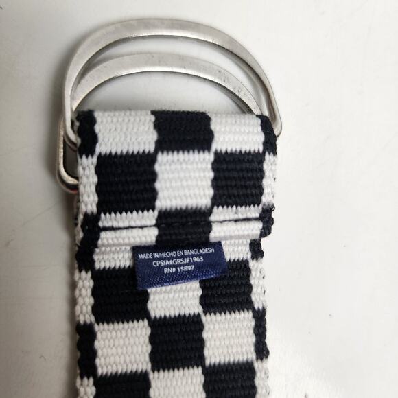 Retro Checkerboard Black & White D-ring Buckle Small Nylon Belt Unisex - Picture 4 of 4